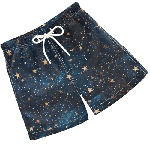 Pigsaly Boys Swim Trunks Black Navy Blue Sky Gradient Flash Gold Stars Glitter Boys Board Shorts Swimsuit Swimwear 2T