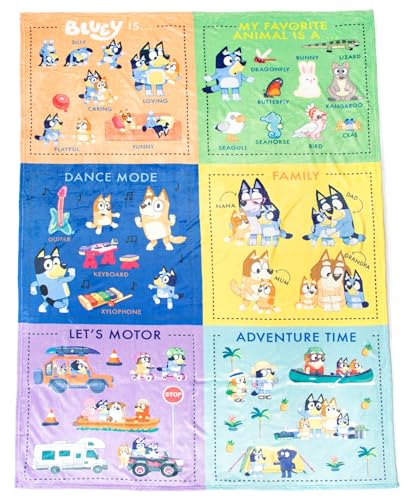 Image of Jay Franco Bluey Early Education Learning Blanket - Measures 60 x 90 Inches - Super Soft Plush Teaching Blanket for Children – Music, Vehicles & Animals Kids Bedding