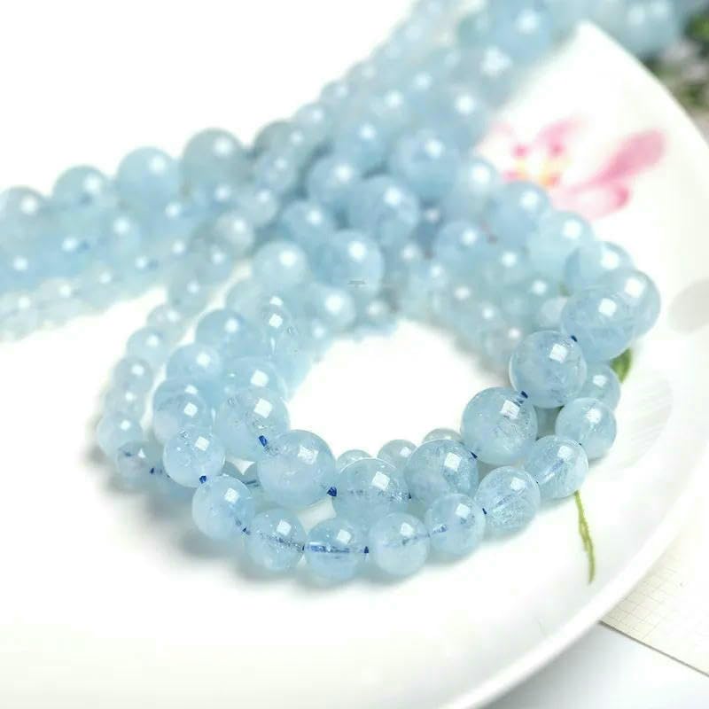 Perline distanziatrici rotonde lisce in pietra di acquamarina blu naturale, pietra preziosa di acqua di mare per la creazione di gioielli da 4, 6, 8 e 10 mm, accessori fai da te - 7A Acquamarina - 1