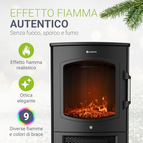Quarta immagine Juskys camino elettrico 1800W – Nero, stufa elettrica con effetto fiamma LED, WiFi/App, telecomando