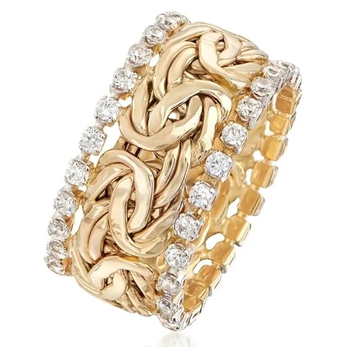 Yellow Gold Plated Wedding Band Ring, CZ Statement 11MM Wide Band Engagement Promise Ring for Women Jewelry