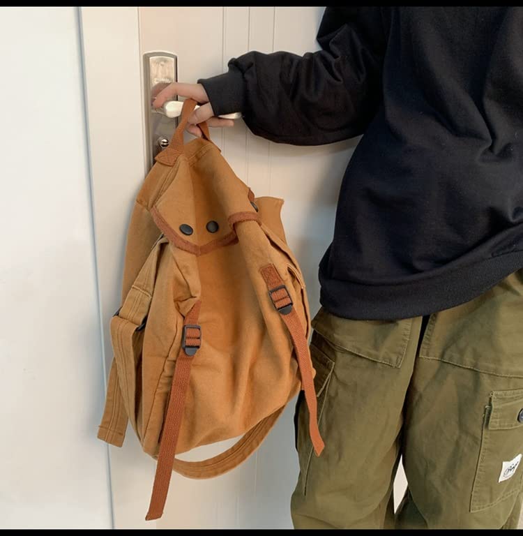 Image of Womens Mens Crossbody Bag Canvas Messenger Bag for School Aesthetic Hobo Bag Vintage Harajuku Hippie Shoulder Bag (Brown)