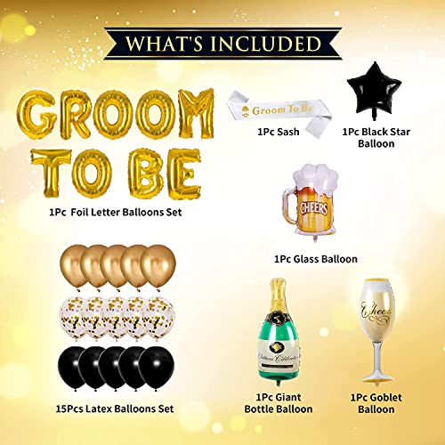 Image of Party Propz Groom to Be Decoration Set Combo - 21Pcs Bachelorette Party Decorations | With Groom to Be Foil Balloon, Champagne & Cheers Foil, Black & Gold Metallic Balloons
