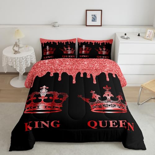 Image of Feelyou Couple Crown King & Queen Comforter Set Twin Size, Boys Girls His and Hers Bedding Set Anniversary Comforter Presents Duvet Set Couple Bed Set 2Pcs