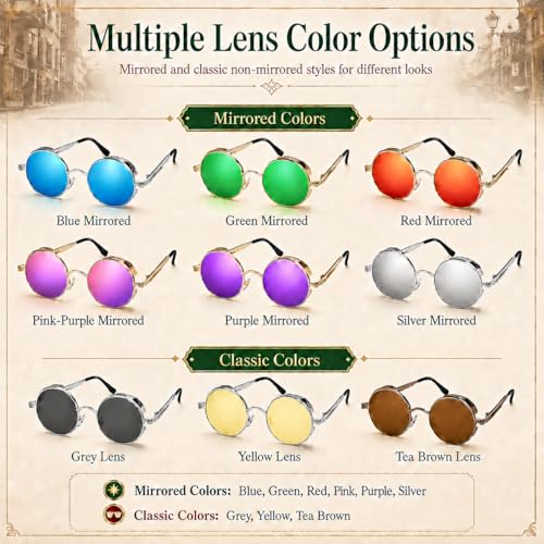 Miniatura 8 de Rocknight Gafas De Sol Góticas Steampunk, Redondas, Polarizadas Uv400, Protección Uv400, Unisex, Plateado Verde Silver Frame Green Lens , Medium