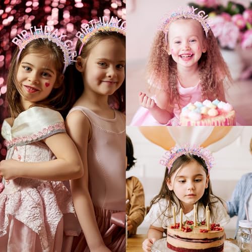 CIEHER Birthday Girl Headband Crown for Women & Girls - Pink Glitter Letter Tiara - One Size Fits All - Birthday Decoration & Gift - Thumbnail 3