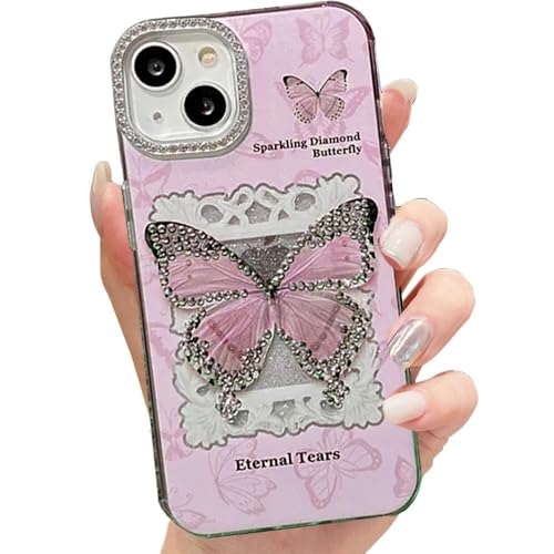Image of mobistyle Designed for iPhone 15 Cover | Glitter Diamand Butterfly Sparkle Design | iPhone 15 Back Cover Case for Girl & Women (Soft Pink)