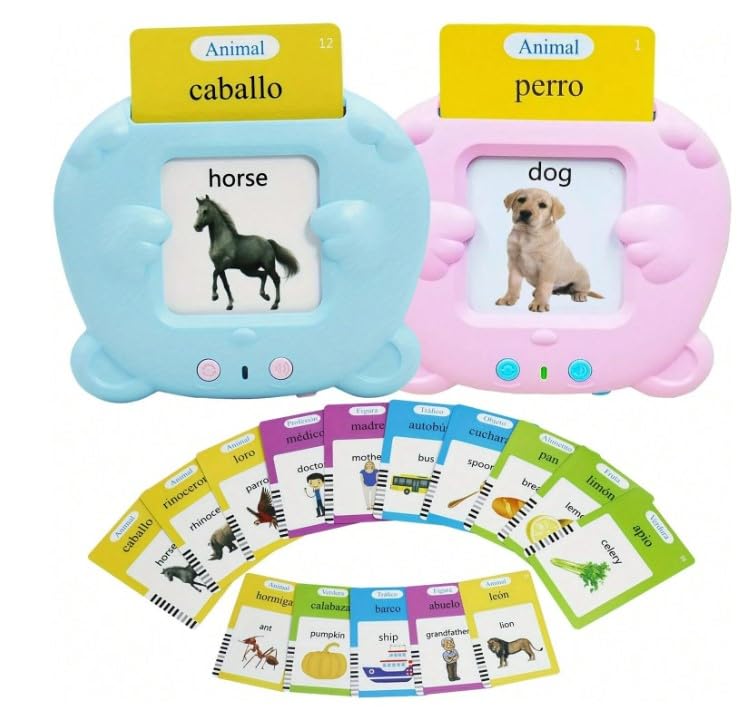 Bilingual Talking Flash Cards  English & Spanish Talking Learning Toys for Toddlers and Kids, Early Language Development Educational Toy with Music & Sounds (Ages 2 3 4 5 6 Years)
