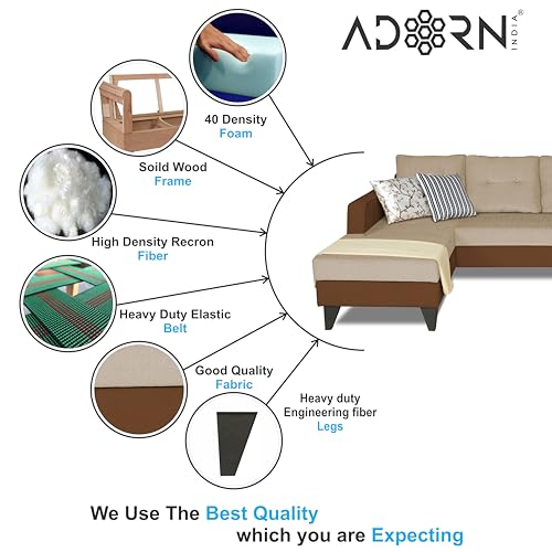 Image of Adorn India Maddox Tufted L Shape 4 Seater Sofa Set LHS (Brown & Beige) (3 Year Warranty)