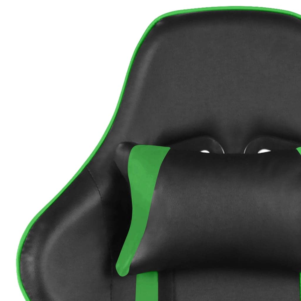 Silla de gaming con reposapiés y ruedas, ergonómica, ajustable, con cojín cervical y lumbar, giratorio para oficina, oficina en casa, jugar, PC, juegos y habitación juvenil en color verde PVC
