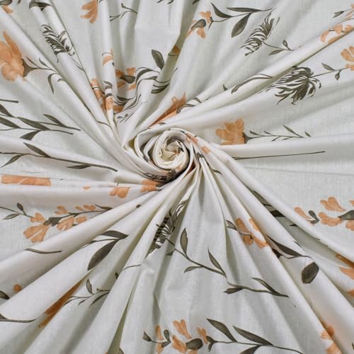 Image of HUESLAND by Ahmedabad Cotton 144 TC Bedsheet for Single Bed with 1 Pillow Cover | White, Tangerine Orange & Grey