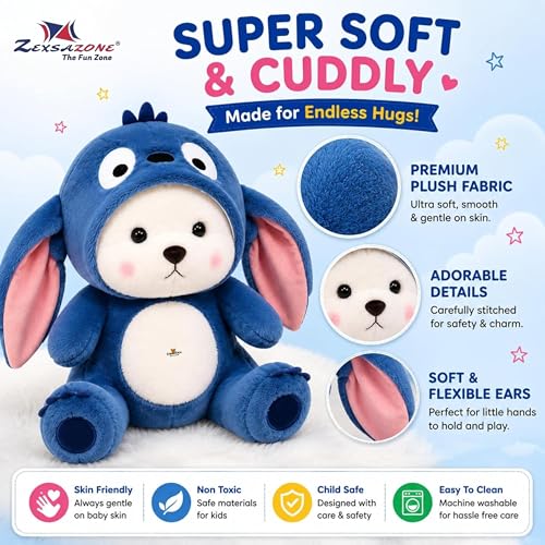 Image of ZEXSAZONE Blue Teddy Bear Soft Toy for Kids, Cute Plush Stuffed Animal, Ultra Soft Huggable Teddy, Birthday Gift for Girls & Boys, Home Decor & Cuddling Toy (Blue, 28 cm)