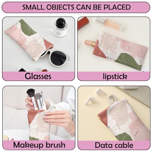 Image of 2 PCS Glasses Case Eyeglass Sunglasses Pouch Squeeze Portable Bag Soft Leather with Cleaning Cloth Women Men Girls