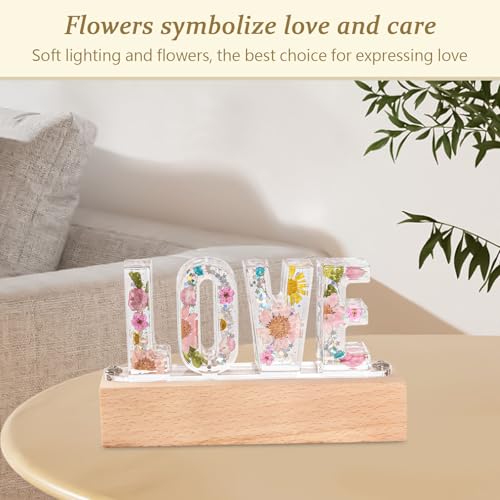 Image of Floral Letter LED Night Light: Resin Dried FlowerLetters Lamp with USB - Handmade Pressed Flower Nightlight Unique Customized Gift for Home Decoration (TP-Yellow Flower, 1)