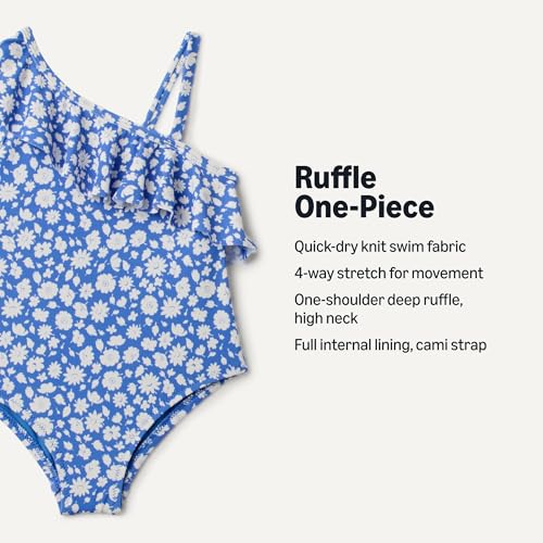 Image of Amazon Essentials Girls and Toddlers' Asymmetric Frill One-Piece Swimsuit
