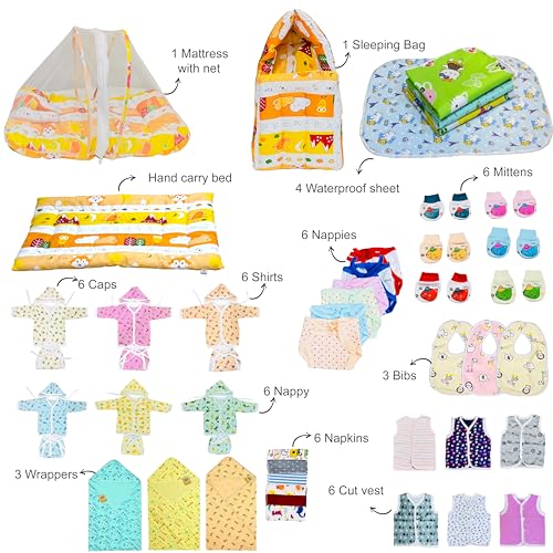 Image of Infantbond Baby All Season Use Hospital Essential Combo for New Born | Gift Pack | Baby Products | Maternity Essentials | Bedding Set (60 Items)(0-6 Months) (Orange Fox 59)(Colours May Vary)