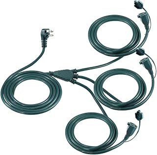 Outdoor Power Extension Cord Splitter Green - 1 to 3 Splitter Extension Cord with Multi Outlets,Max 13FT End to End (25FT Total), 16/3C SJTW Outdoor/Indoor 3 Way Outlet Cable for Christmas Lights