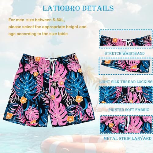 Beach Shorts for Men Summer 3-Pockets Quick-Dry Tropical Tree Printing Lace-Up Beach Shorts Swim Trunks Mens2