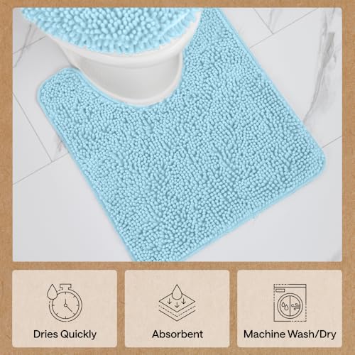 Image of Gorilla Grip Shaggy Chenille Square U-Shape Contoured Mat for Base of Toilet, 22.5x19.5 Size, Machine Wash and Dry, Soft Plush Absorbent Contour Carpet Mats for Bathroom Toilets, Sky Blue
