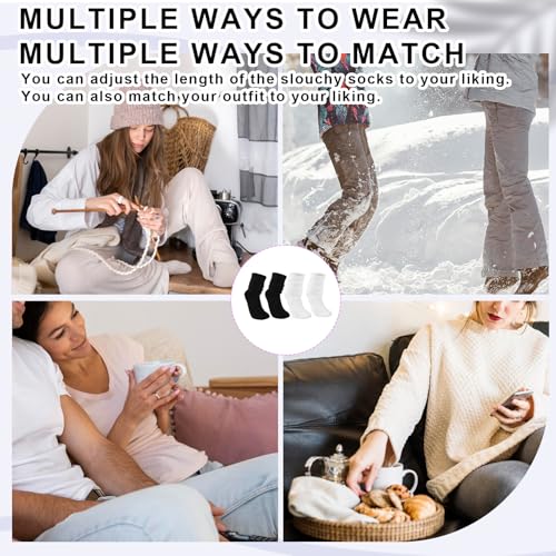 Women's Soft Slouch Socks, Crew & Scrunch Socks, Cute Frilly Socks for Spring & Winter, Size 6-12 (Black/White)3