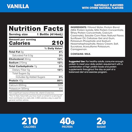 Optimum Nutrition 40g Protein Shake, Vanilla, 14 Fl Oz, 12 Ct | Naturally Flavored, On The Go Complete Protein Drink, Supports Muscle Recovery, 40g of Protein per Serving, Gluten Free - image 2