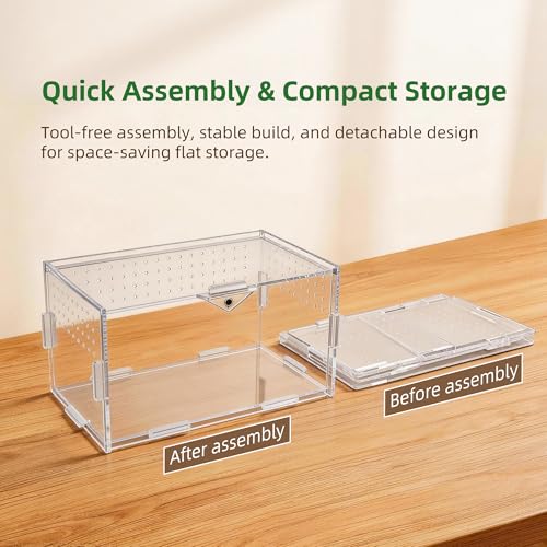 Image of Portable Travel Jumping Spider Enclosure, Acrylic Terrarium for Spider, Magnetic Lock Spider Habitat & Small Terrarium Ventilated for Tarantula,Mantis,Frog,Insect Enclosure cage (7.9x4.7x4.7 Inch)