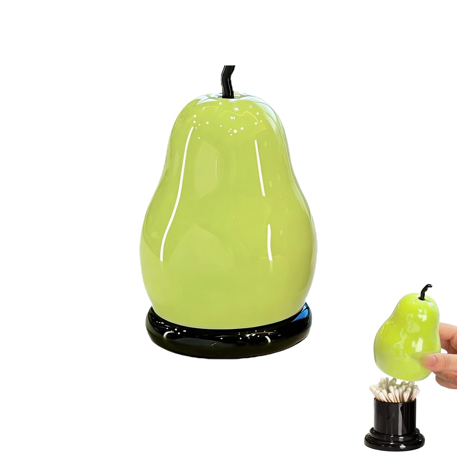 Eagyrosi Red And Green Fruit Toothpick Holder With Lid, Cotton Swab Floss Storage (Pear)