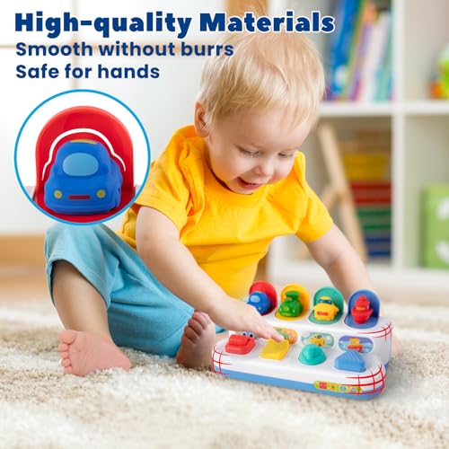 Tovol Zerky Montessori Ursache-Wirkung Spielzeug 12 Monate, Baby Druckknopf Pop-up Tier Spielzeug, Interaktive Sinnes Spielzeuge für Kleinkinder 1 2 3 (Transportfahrzeug)