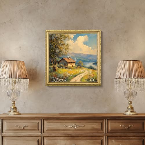 Image of eletecpro 12x12 Vintage Picture Frame, Glass Cover, Gold, 2-Pack | Display Photo 8x8 with Mat or 12x12 without, Wall Mount