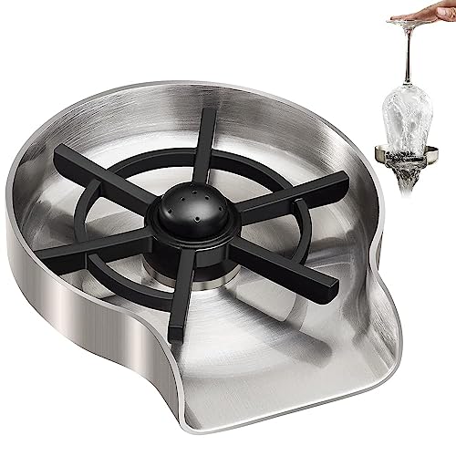 Image of OWOFAN Glass Rinser for Kitchen Sinks Glass Cup Bottle Washer Cleaner for Home Bar Glass Rinser Kitchen Sink Accessories Big Size Stainless Steel Brushed Nickel
