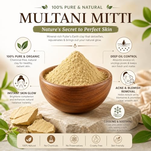 Image of Multani Mitti Powder for Face and Hair 400g, Pure Fuller's Earth Clay Face Pack