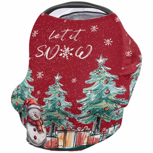 Nursing Cover for Breastfeeding Scarf, Xmas Boxes Pine Snowman Hand Painted Baby Car Covers Super Soft Multi Use for Canopy Shopping Cart Cover Blanket Stroller Cover