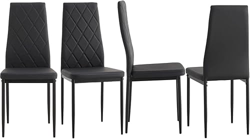 Juego de 4 sillas de comedor, sillas de cocina modernas con respaldo alto y asiento de cojín de piel sintética y patas de metal, silla auxiliar para
