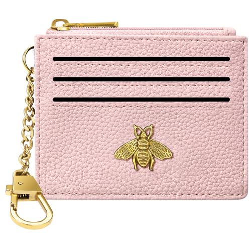 Image of SEAVILIA Card Holder Keychain Wallet for Women with ID Window RFID Coin Purse Bee Gifts Slim Minimalist Small Wallet