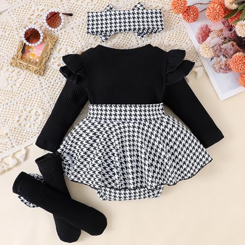 Infant Baby Girl Fall Outfits 3 6 12 18 Months Girls Long Sleeve Romper Dress with Headband Long Socks3