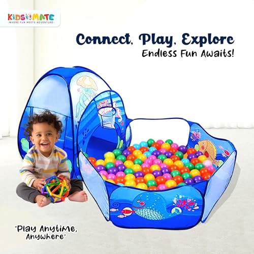 Image of Kidsmate 3-in-1 Ball Pool Tunnel for Kids 1-5 Years | Foldable Pop-Up Tent with Crawling Tunnel, Ball Pit & Playhouse | Indoor /Outdoor Activity Toy for Boys & Girls | Balls Not Included - Blue