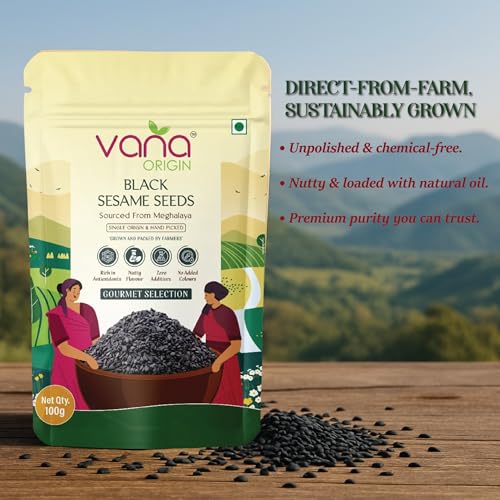 Image of Vana Origin Black Sesame Seeds from 200gm| Cold-Pressed Grade| Black Til Seed from Meghalaya | Kaale Til Whole Fresh and Natural Unhulled Kale /Black Til Seed