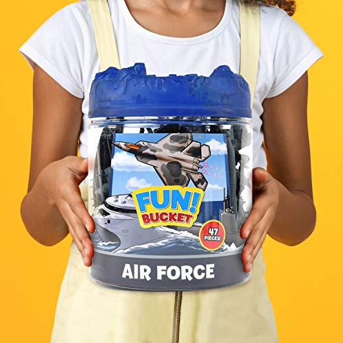 Military Air Force Bucket – 47 Assorted Battleships And Accessories Toy Play Set For Kids, Boys And Girls | Plastic Boat And Plane Figures With Storage Container #TOP5