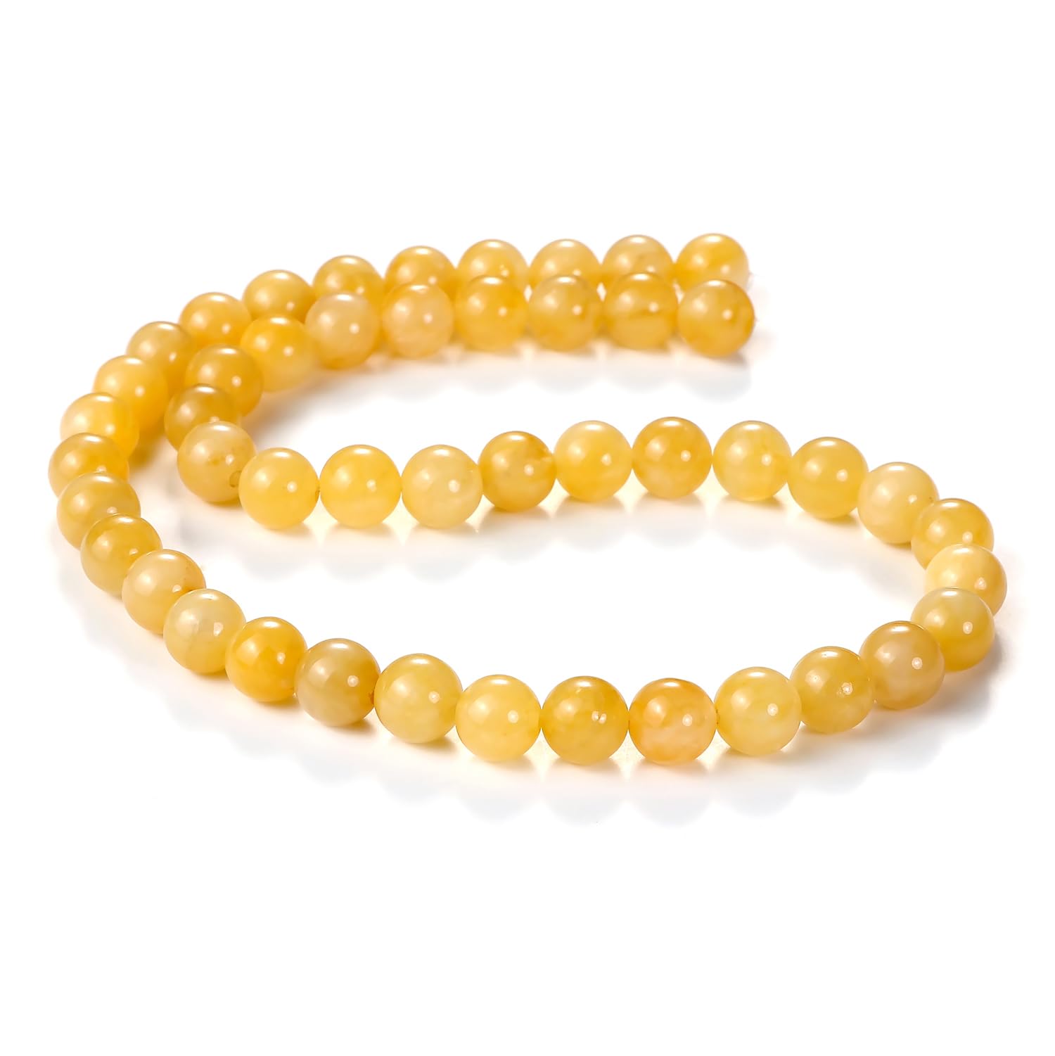BEADNOVA 8mm Natural Yellow Jade Gemstone Round Loose Beads for Jewelry Making (45-48pcs)