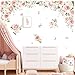 decalmile Large Pink Flower Wall Decals Pink Blossom Floral Vine Butterfly Wall Stickers Baby Nursery Girls Bedroom Living Room Wall Decor