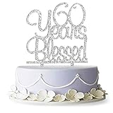 60 Years Blessed Cake Topper- 60th Birthday/Anniversary Party Decorations (Silver)