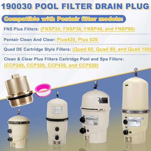 Image of Upgraded 190030 Brass Drain Plug Cap Assembly Replacement for Pentair Filter Drain Plug Fit for Pentair FNS Plus, Clean & Clear Plus, and Quad D.E. Filters, Pool Maintenance Accessory with O-Ring
