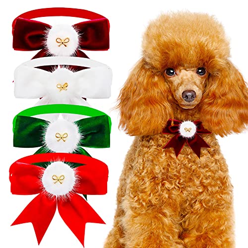 RayMinsino 4 piezas de Navidad arco para mascotas lindo color sólido arco vestido accesorios de gamuza ajustable collar (8.6-15.7 pulgadas) Cover