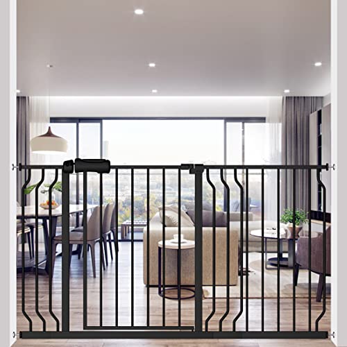 Image of ALLAIBB Extra Wide Pressure Mounted Baby Gate Walk Through Child Kids Safety Toddler Tension White Long Large Pet Dog Gates with Extension for doorways Kitchen (52.76-57.48"/134-146cm, Black)