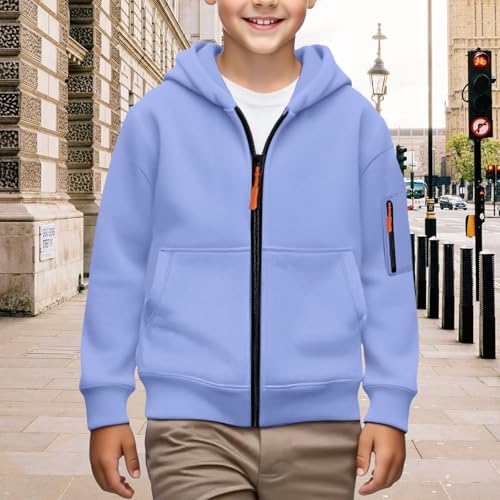 Teen Boys Full Zip Hoodie Kids Plain Sweatshirt Long Sleeve Jacket Fall Winter School Pullover Cute Casual Clothes4