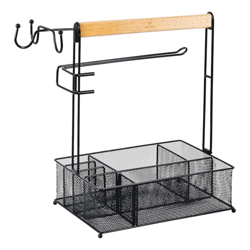 Grill-Caddy-Picnic-BBQ-Organizer-for-Camping-Outdoor-Mesh-Basket-with-3-Hanging-Hooks-and-Paper-Towel-Holder-Ideal-Table-Storage-Tools-for-RV-CamperTailgatingFlatware