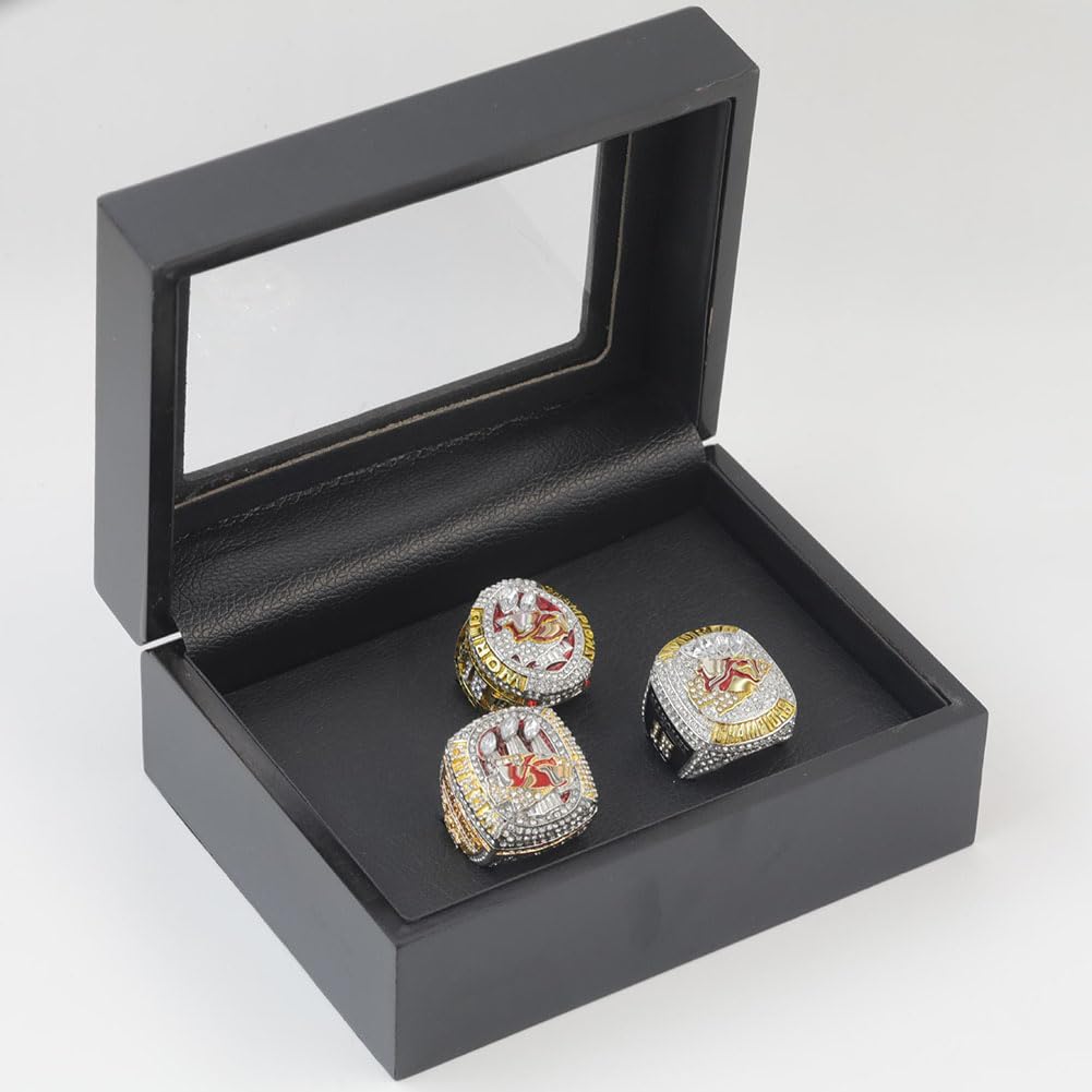 2019, 2022, 2023 Football Championship Ring-Set, Super Bowl KC Championship Ring mit Display-Box, Andenken, tolles Geschenk für Sportsammler und Fans