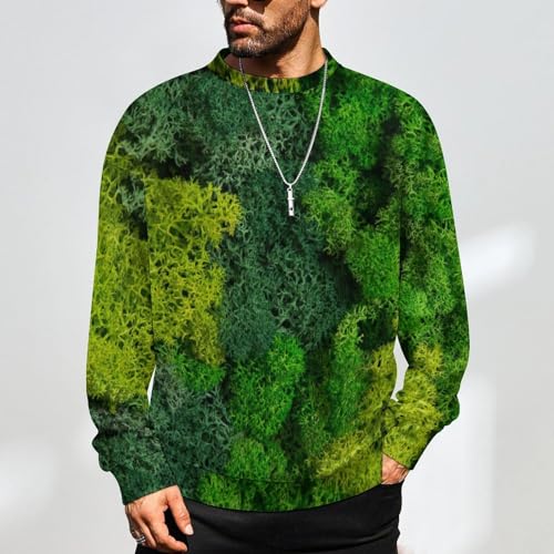 Crew Neck Sweater for Men Green Rock Moss Vegetative Mens Sweater Lightweight Pullover2