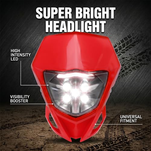 Image of AnXin Dirt Bike LED Headlight,Motorcycle Headlights Kit Universal for CRF250R CRF250F CRF450R CRF250L CRF450L XR650L Most Dirt Pit Bike Supermoto Enduro Motocross Red