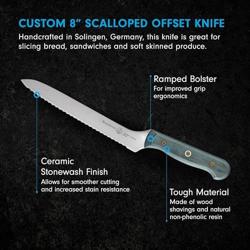 Messermeister Custom 8” Offset Scalloped Knife, Indigo Blue - X50 German Stainless Steel - Rust Resistant & Easy to Maintain - Made in Solingen, Germany - Thumbnail 3